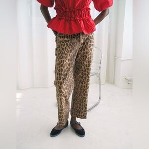 NWT Damson Madder Kenny Twill Trousers in Leopard Cropped Kick-Leg sz US12 UK16